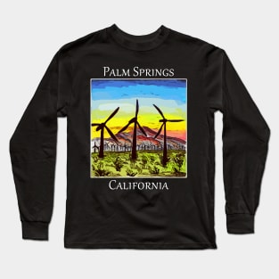 Windmills in silhouette as seen in Palm Springs California Long Sleeve T-Shirt
